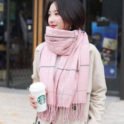 Strikket efterår vinter kvindelig koreansk varmt tørklæde kvinder piger sød kvast tørklæde uld flash tørklæde vildt sjal: Lyserød