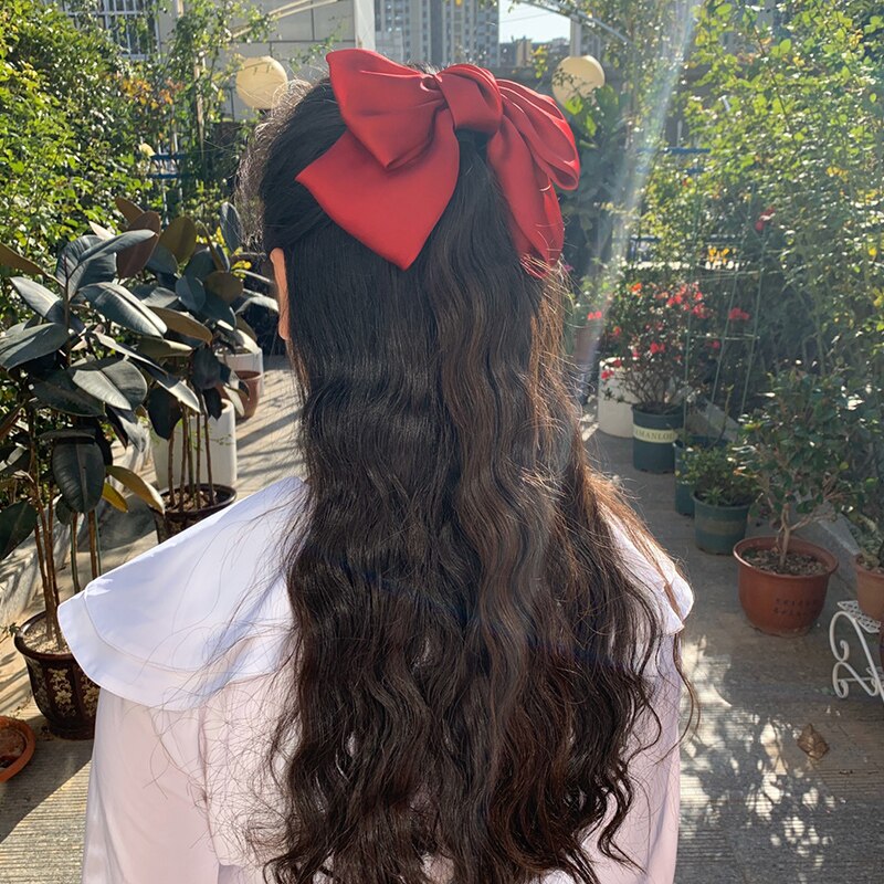Huanzhi 4 Stks/set Leuke Grote Strik Haarspeld Rode Dubbele Laag Lint Satijnen Strik Haar Clip Haarspeldjes Voor Vrouwen Meisje Haar accessoires