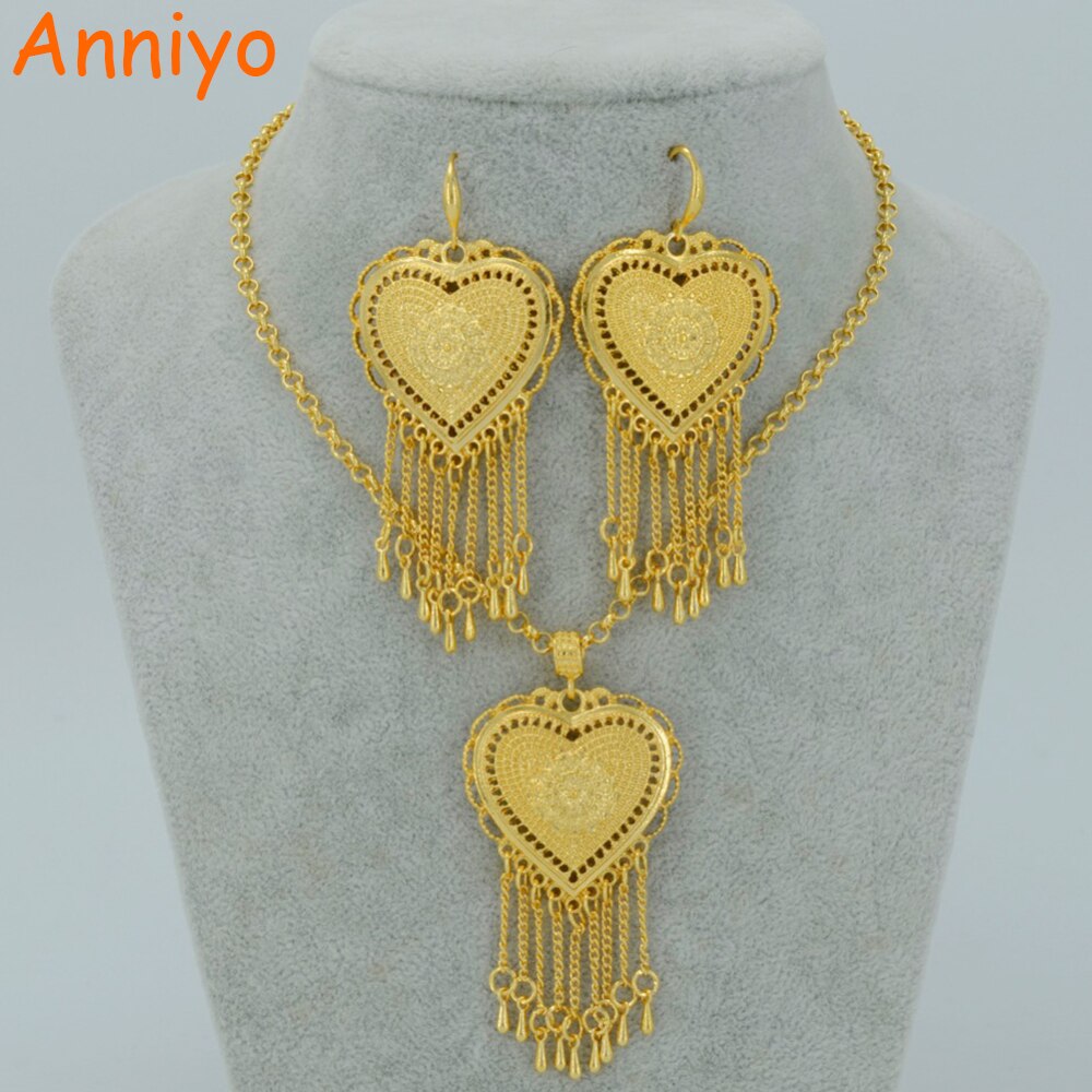 Collar con colgante de corazón de África Anniyo de 50cm para mujer, joyería de boda, artículos árabes de , conjunto de joyas etíopes #043306