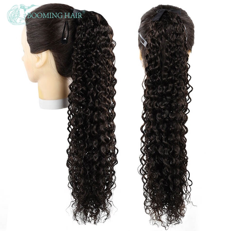 BOOMING HAIR 20inch Jerry Curly Wrap Drawstring with Clip for Women Clip in Synthetic Ponytail Hair Extension