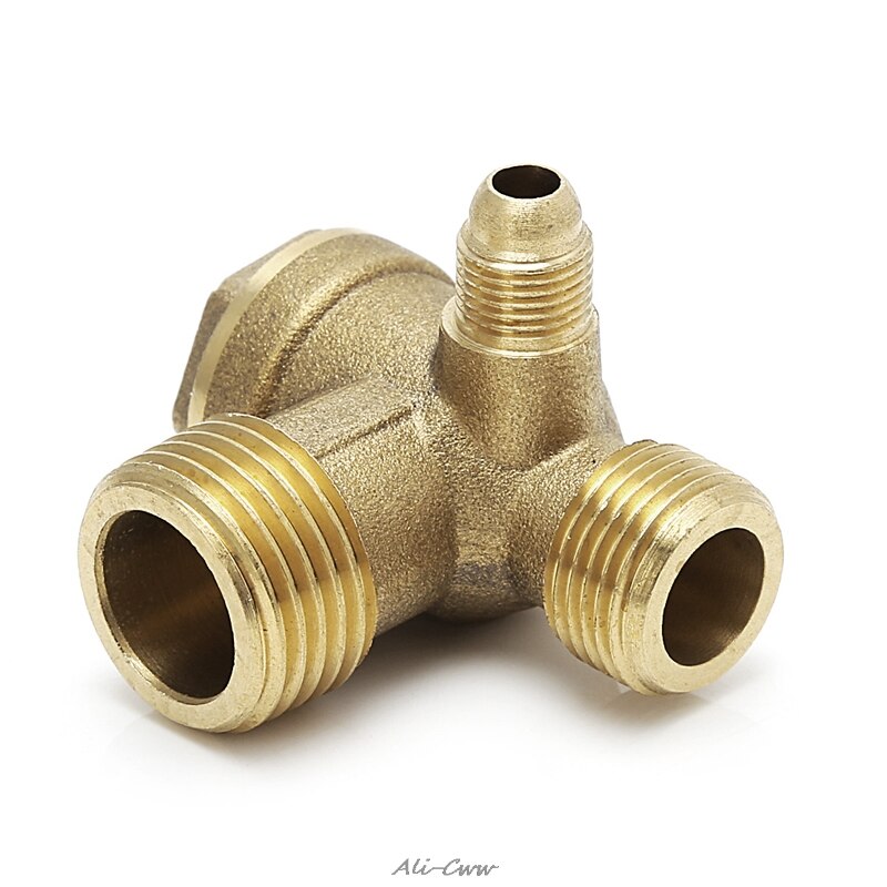 Válvula de retenção compressor de ar, rosca masculina tom dourado de 3 vias