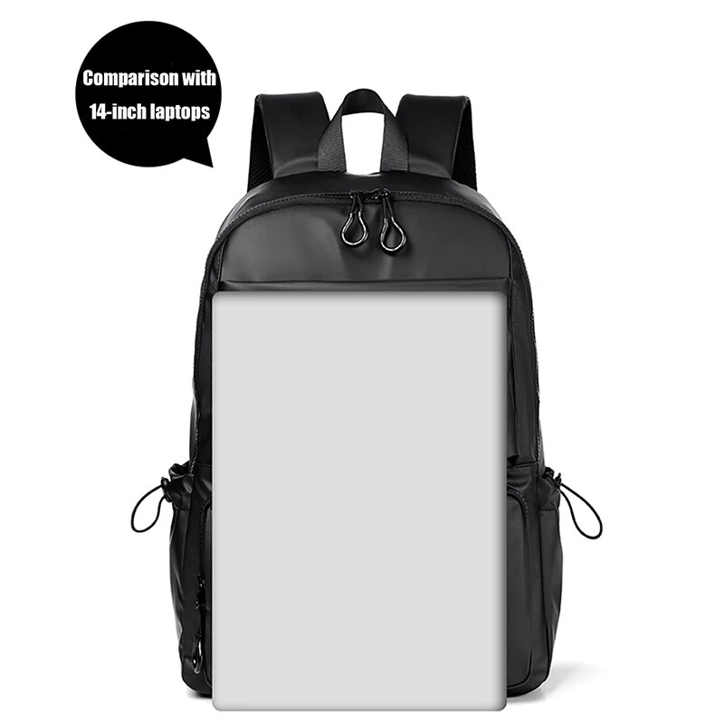 A 14 Inch Men's Backpack Large Capacity Travel Leisure Solid Color Pu Computer Backpack Men And Women Students Schoolbag