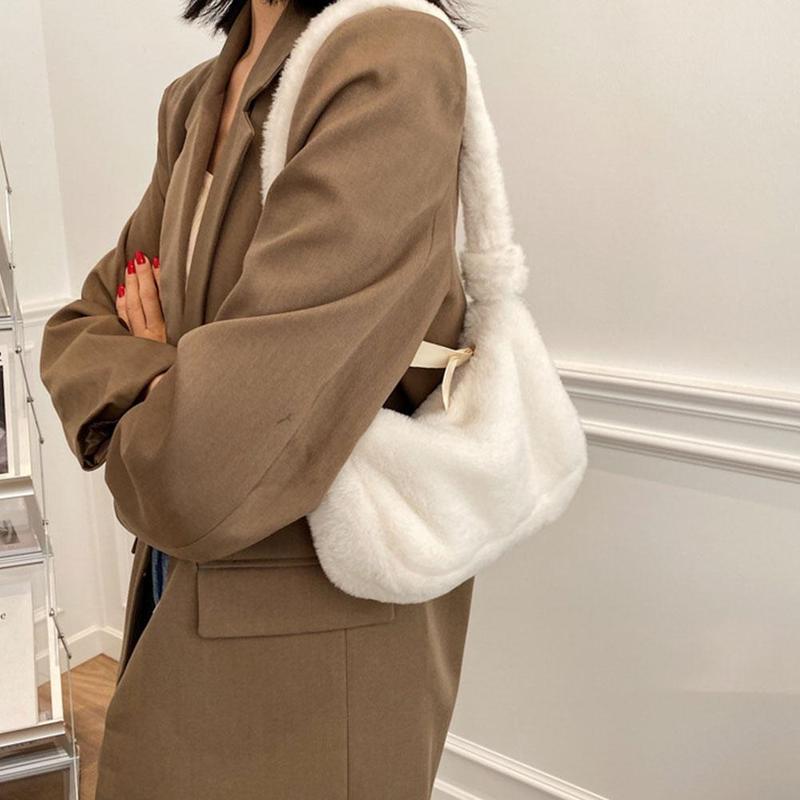 Mode Pluizige Schoudertassen Voor Vrouwen Solid Warme Zachte Vrouwelijke Handtas Herfst Zak Zakken Onderarm Pluche Winter Kleur Bont j2G5