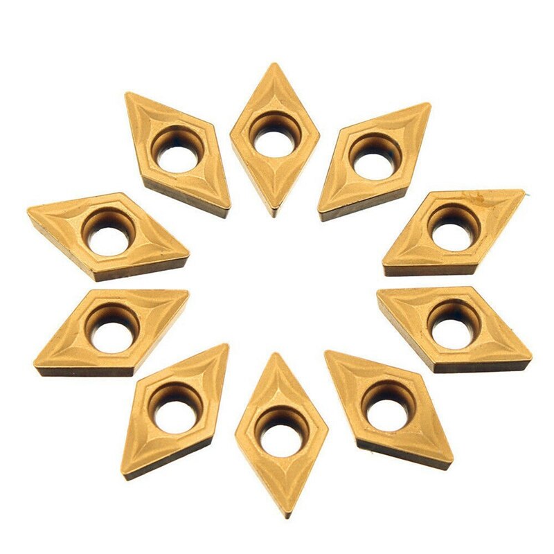 10Pcs DCMT070204 YBC251 Blades Gold Carbide Inserts CNC Lathe Cutter for Lathe Turning Tool Boring Bar