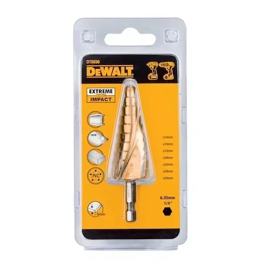 DEWALT-Broca escalonada para ampliar agujeros hexagonales 1/4, cortador de agujeros de Metal y madera recubierto de titanio, DT5026, DT5031, DT5030, DT5027
