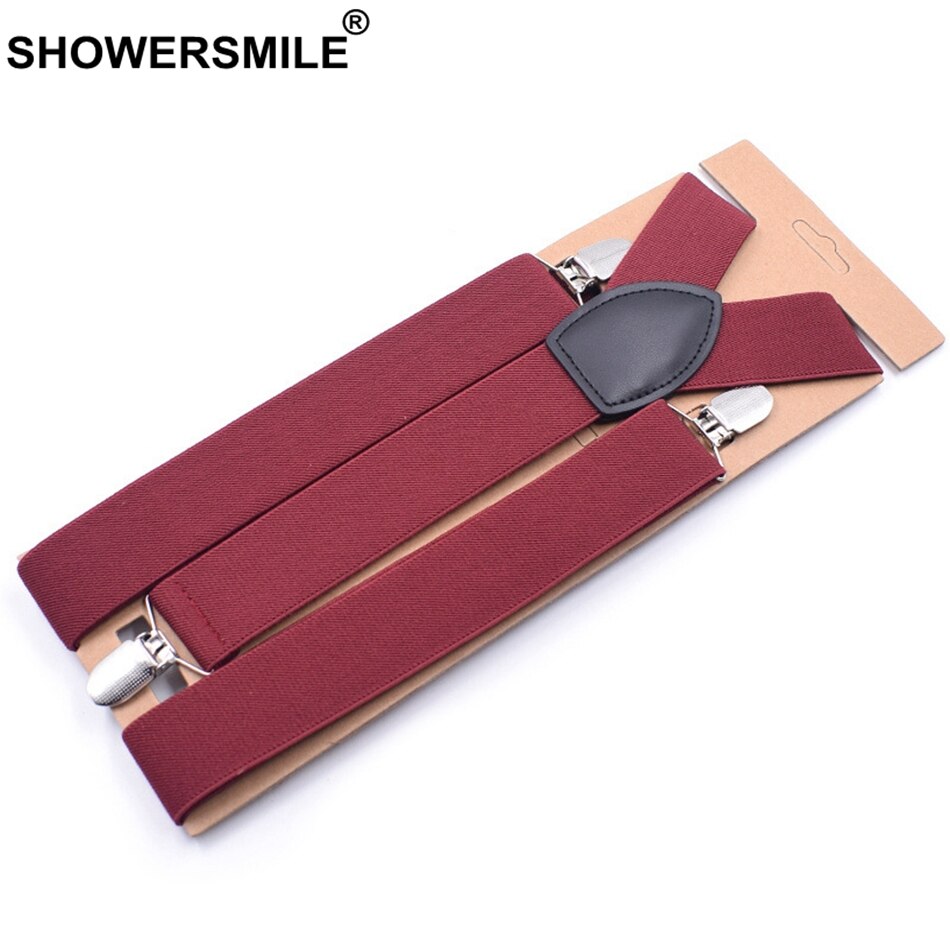 Showersmile brune seler brede mænd voksne bukser seler til bukser bordeaux bryllup business bukser bælte plus størrelse 120cm