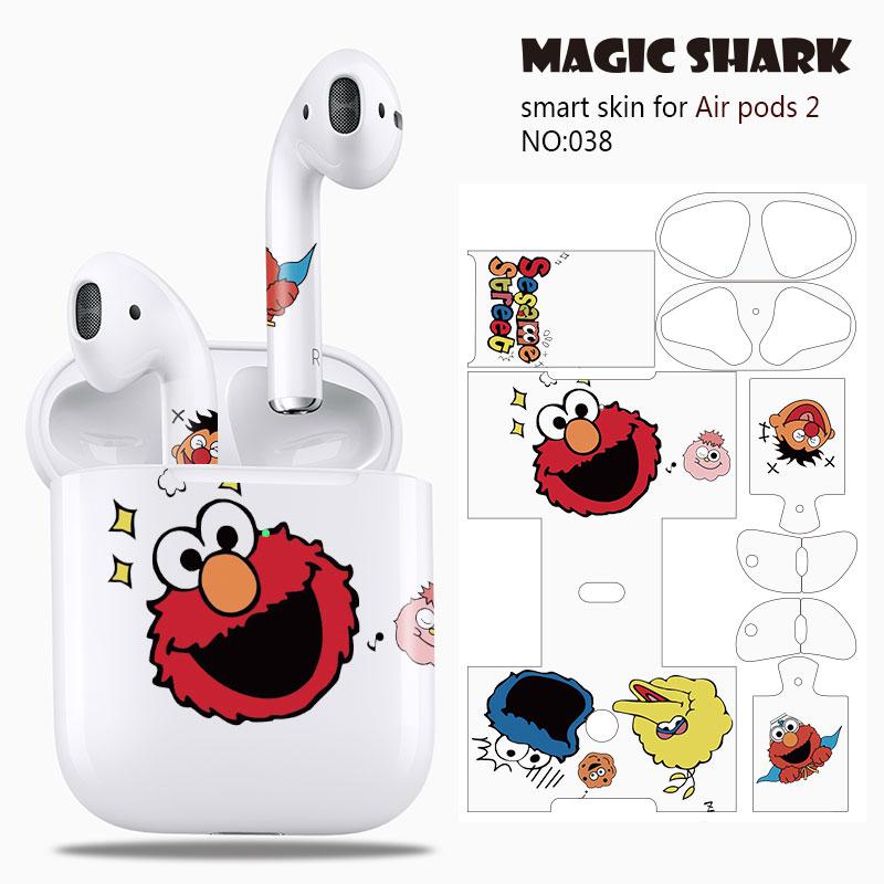 Magisk haj farveblyant shinchan isvævning old school blomst ultra tynd klar mærkat etui film til æble airpods 2 airpods 2: 038