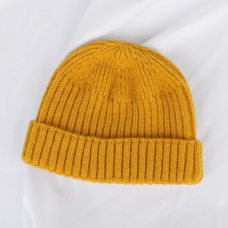 Mode Mannen Beanie Winter Gebreide Muts Jongen Skullcap Sailor Cap Manchetten Retro Navy Korte Hoed Effen Kleur Unisex herfst Warm Cap: 12