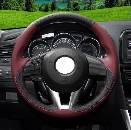 Handgestikte leren stuurhoes voor mazda 3 5 8 m6 cx-5 axela atenza, leren stuurhoes universeel 15in: 1