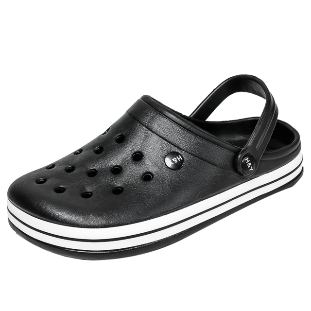 Sandali da uomo Crocks scarpe da foro estive zoccoli in gomma Crok scarpe da giardino EVA pantofole da uomo piatte blu Crocse da spiaggia: Black / 43