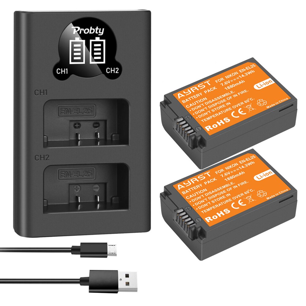 EN-EL25 ENEL25 Batería recargable de iones de litio de 1880 mAh con cargador LED para Nikon Z30 Z50 ZFC Z 50 Z FC: Azul