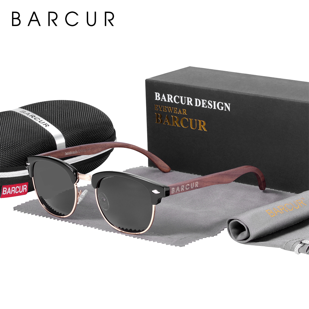 BARCUR gafas de sol de madera Natural para mujer, gafas de sol polarizadas de nogal para hombre, gafas de madera hechas a mano, accesorios, gafas: Gris degradado