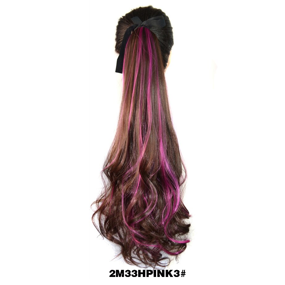 ZM Hairpiece Long Wavy Ombre Mixed ColorDrawstring Pony tail for Women High Temperature FIber Synthetic Ponytail Hair Extensions: 169-2M33HPINK3