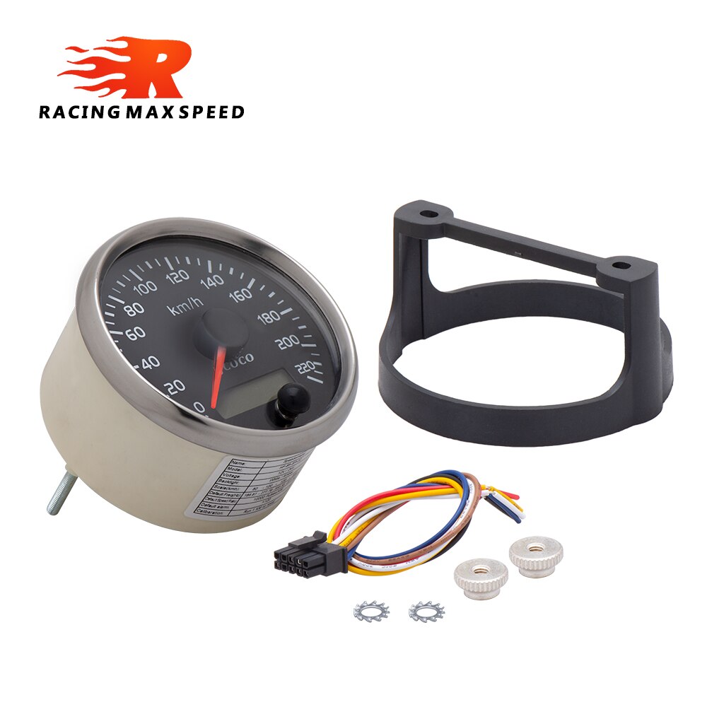 Jjcoco 85mm snelheidsmeter 220km/ h snelheidsmeter met witte/amberkleurige achtergrondverlichting 12v 24v met lcd voor auto vrachtwagen boot motor spm -01