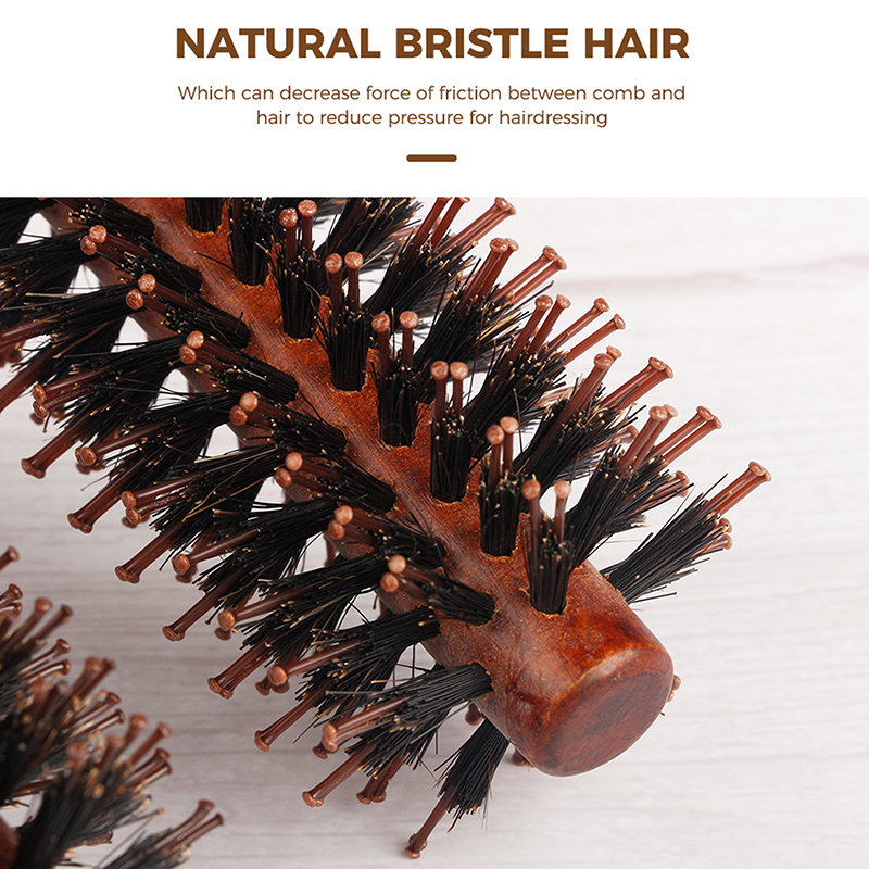 Cepillo redondo de cerdas de jabalí de madera antiestática, herramientas de peinado de peluquería, cepillo de burlas para cabello rizado, peine