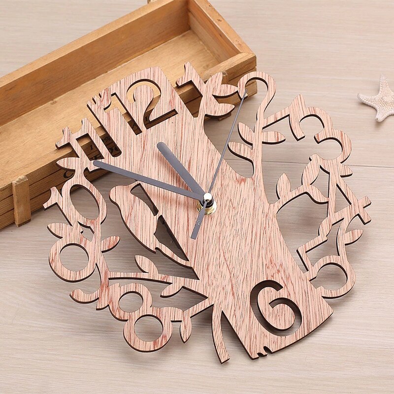 1 Pcs Big Wooden Tree Wall Clock Quartz Wood Silent Work Study Room Office Bedroom Living Room Hanging Clock Home Decor
