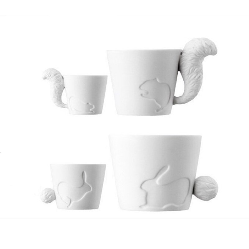 Witte keramische mok leuke kat/konijn/eekhoorn/fawn animal vorm kopjes melk koffie thee cup