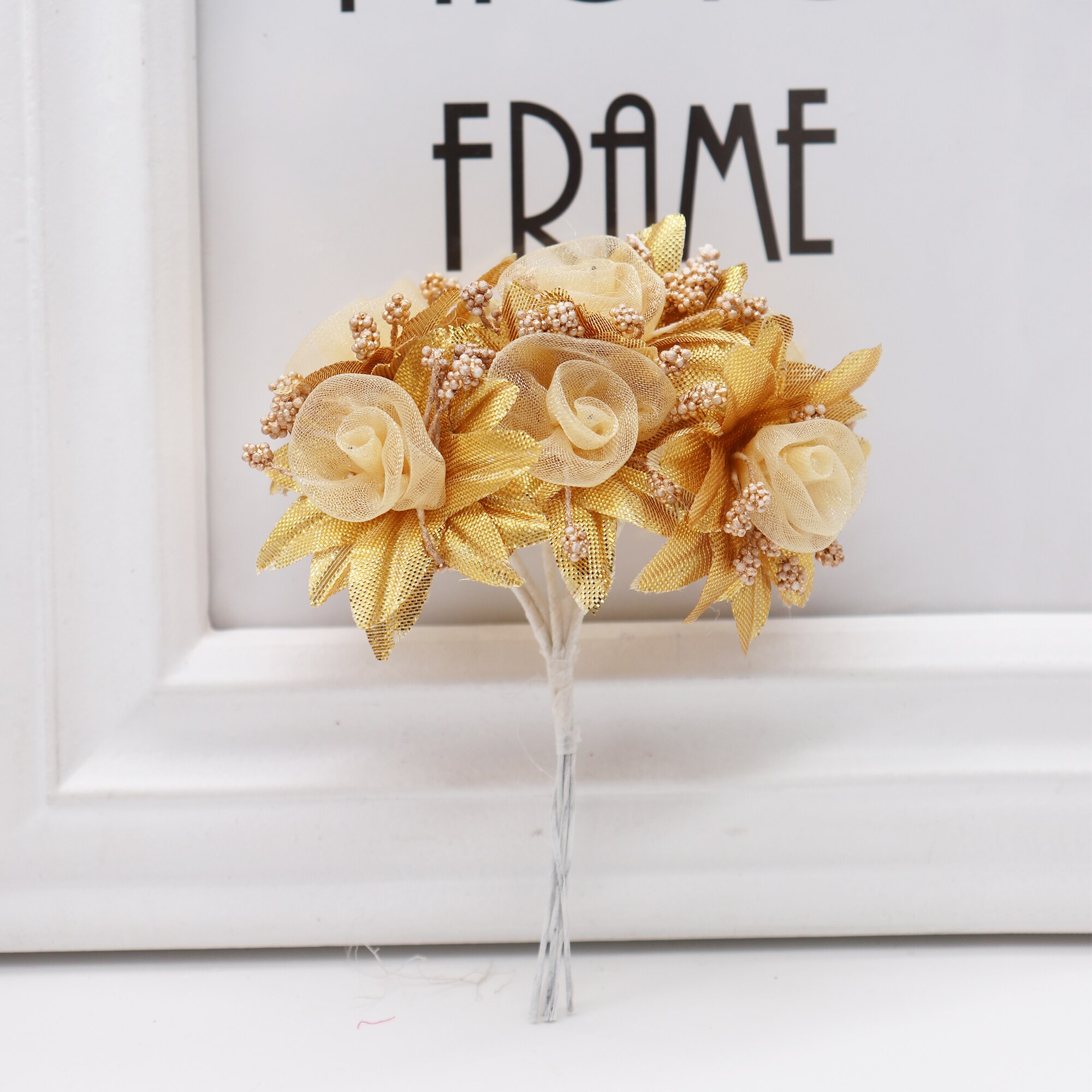 6 stk kunstige blomster roser gaze diamant bryllup sko hovedbeklædning gør-det-selv boligdekoration kunstige blomster brudekrans collage
