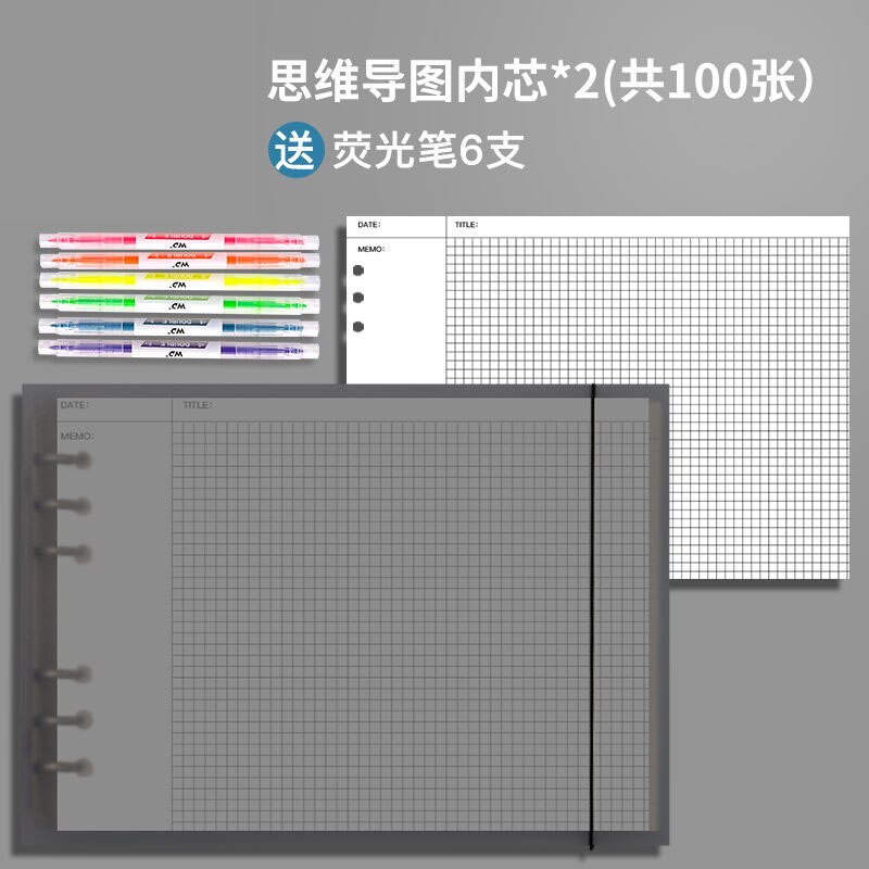 2 Books/A4 Horizontal Mind Map Loose-leaf Notebook Thick Notebook Grid Notebook Weekly Daily Plan School Office Schedule: A7( 2 books)