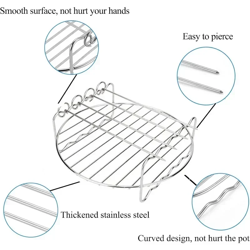 Roestvrijstalen grill 6/7/8 inch luchtfriteuse Stoomgrill met grillnet Mini ronde grill Gegrilde visrek Luchtfriteuseaccessoires