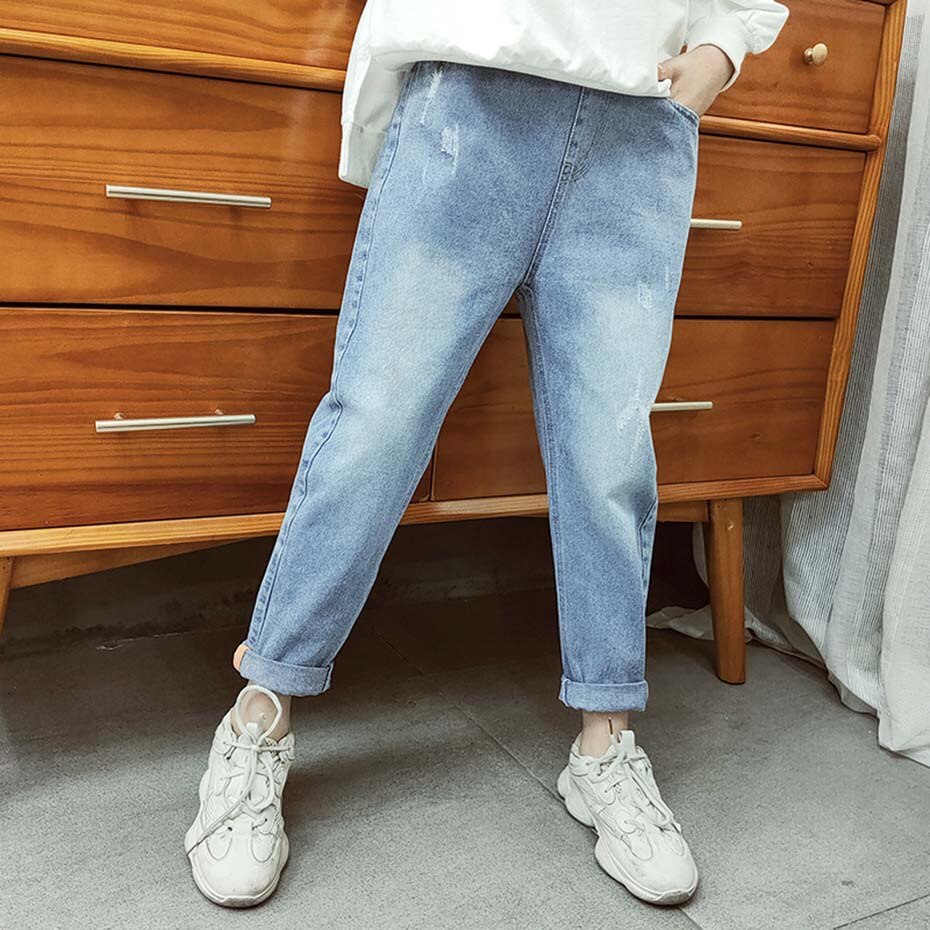 Spring Jeans For Girls Solid Hole Kids Jeans Girl Elastic Waist Children's Jeans Autumn Causal Jeans Clothes For Girls: 10