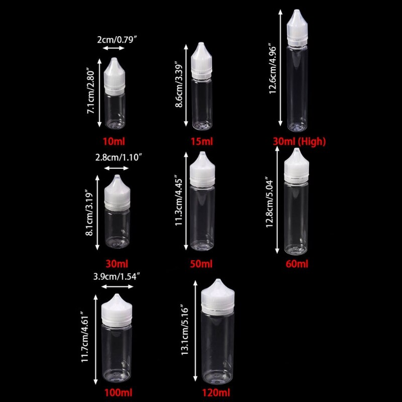 10ml-120ml pet plastic lege druppelaar vloeistof oog helder water fles lange punt dop