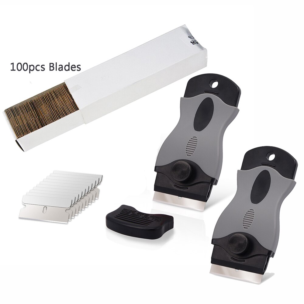 Ehdis 2Pcs Cleaning Wrap Vinyl Zuigmond Met Reservemesjes Glas Lijm Sticker Remover Scheermes Schraper Plastic Window Tint Auto gereedschap: Gr Steel Set