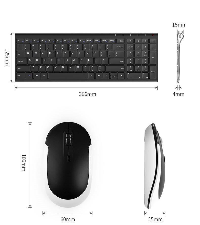 B.O.W HW193 Metal Plate 2.4Ghz Wireless Keyboard and Mouse Combo,Ultra slim Keyboard with Ergonomic for Laptops Desk ,PC