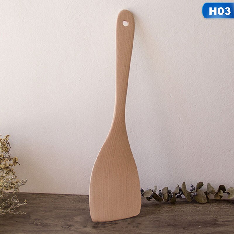Utensilios de cocina de madera Natural, espátula, cuchara para mezclar, utensilios de cocina, palas de comida y cena 1 unidad: 3