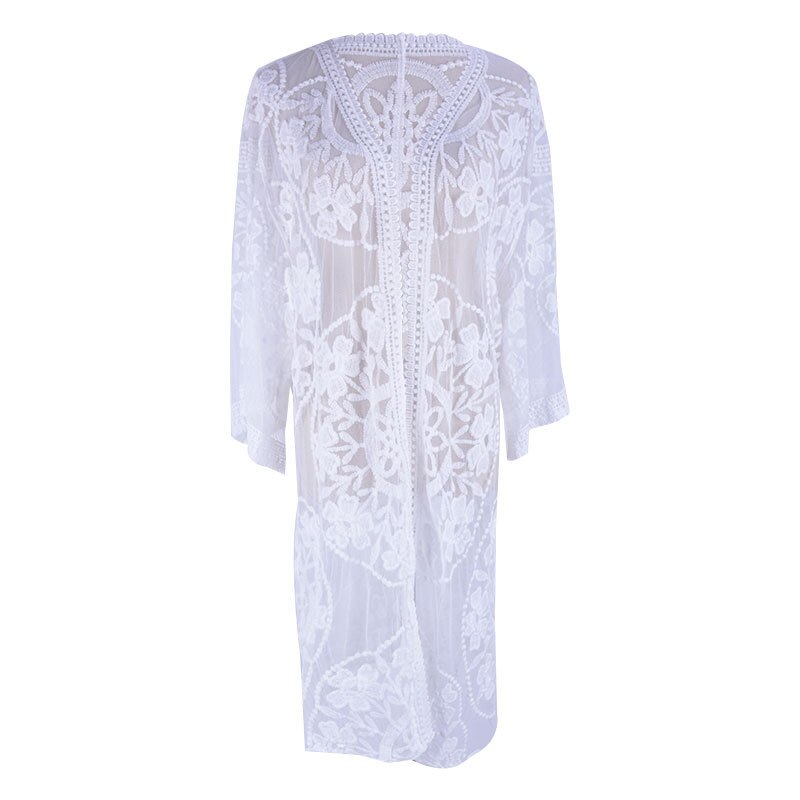 Vestido playero de encaje para mujer, Pareo playero, Túnica de Pareo para Playa, Kimono, traje de baño de encaje para mujer # Q767