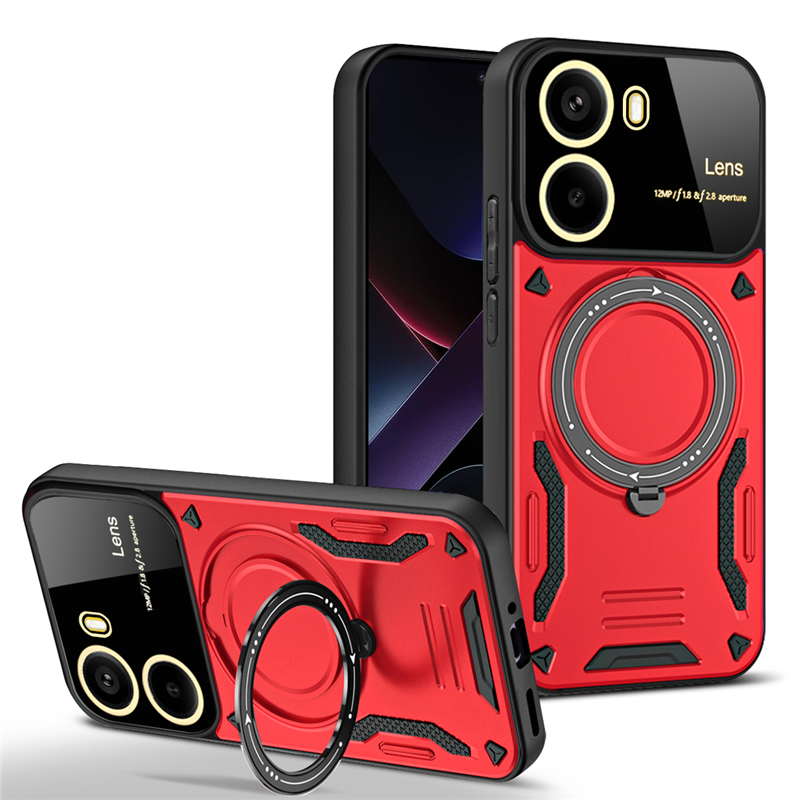 For POCO X7 Pro 5G Case Armor Magsafe Magnetic Ring Case For Xiaomi POCO X7Pro Wireless Charging Cover With Lens Protector: black