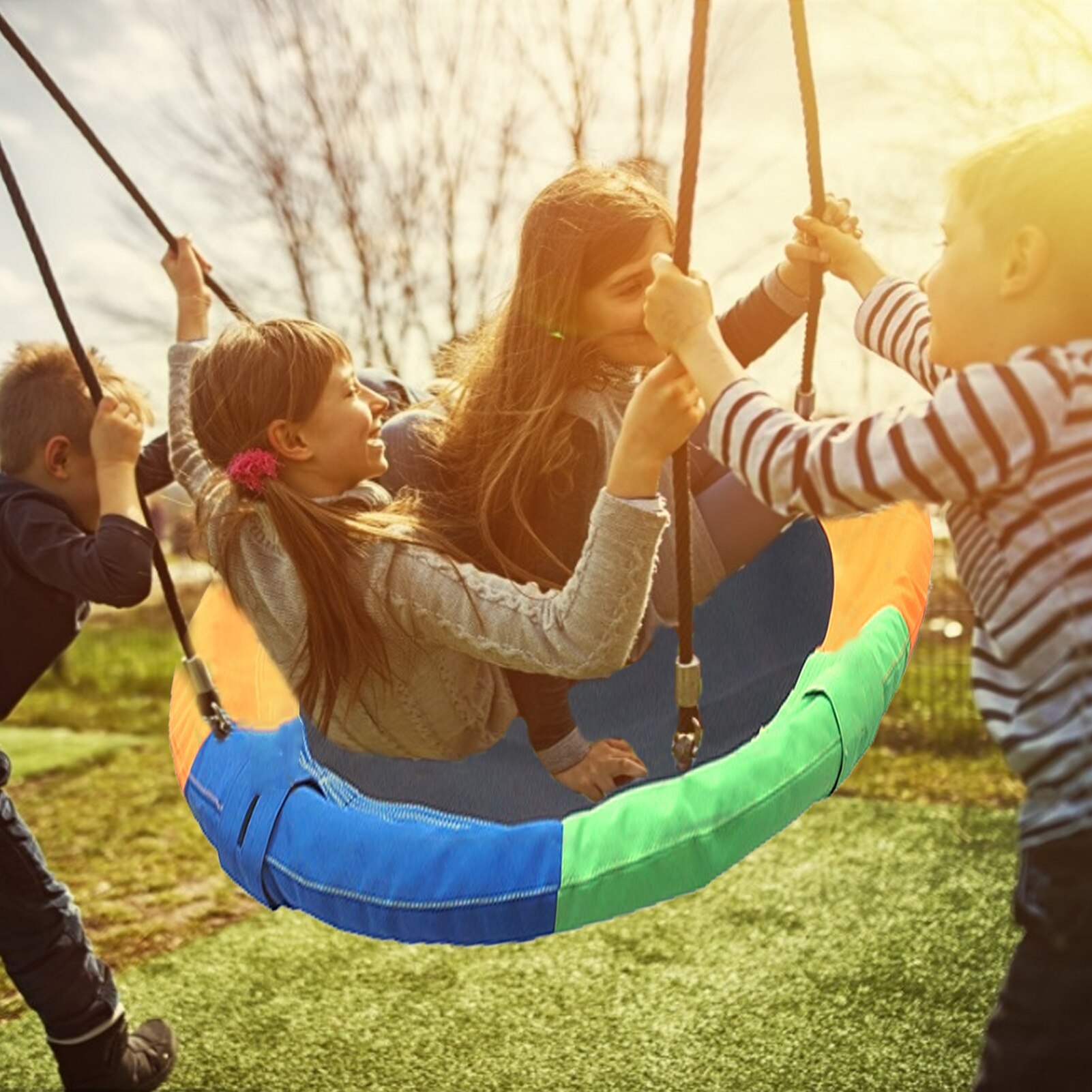 Altalena sospesa 100CM parco giochi per bambini all&#39;aperto altalena Set piattino ruota albero nido altalena corda volante altalena rotonda