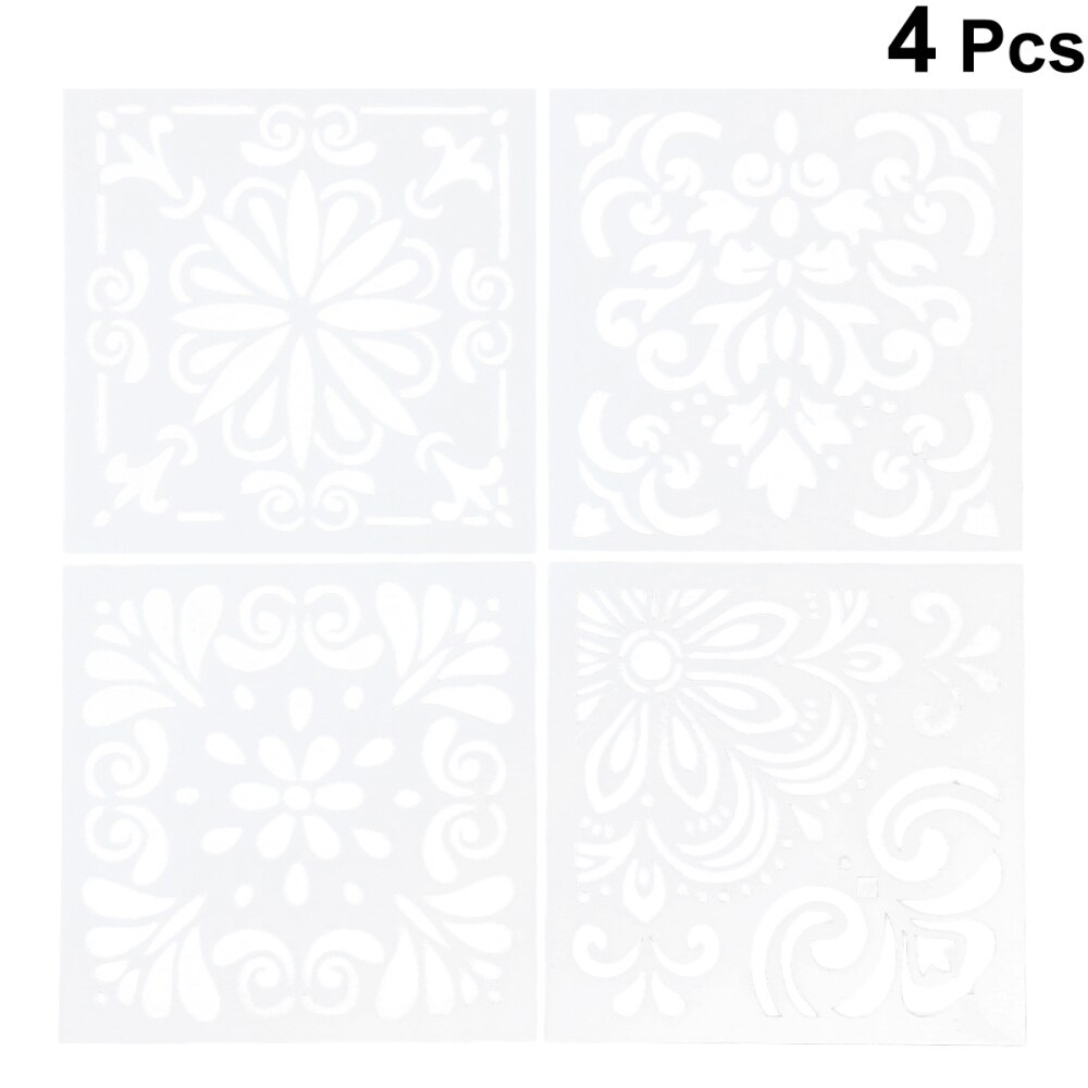 4 Sheets Stencils Set Cut Painting Stencil Floor Wall Tile Fabric Wood Stencils Drawing Templates Hallow Painting Stenci