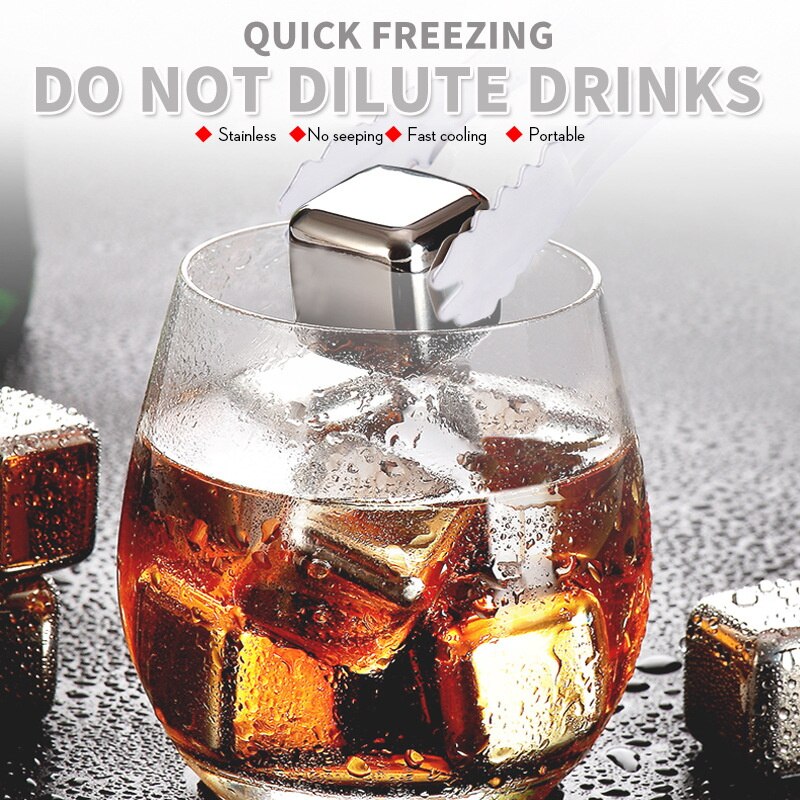Whisky Stones Ice Cubes Set Reusable Food Grade Reusable Stainless Steel Ice Cube Wine Cooling Cube Chilling Rock Party Bar Tool