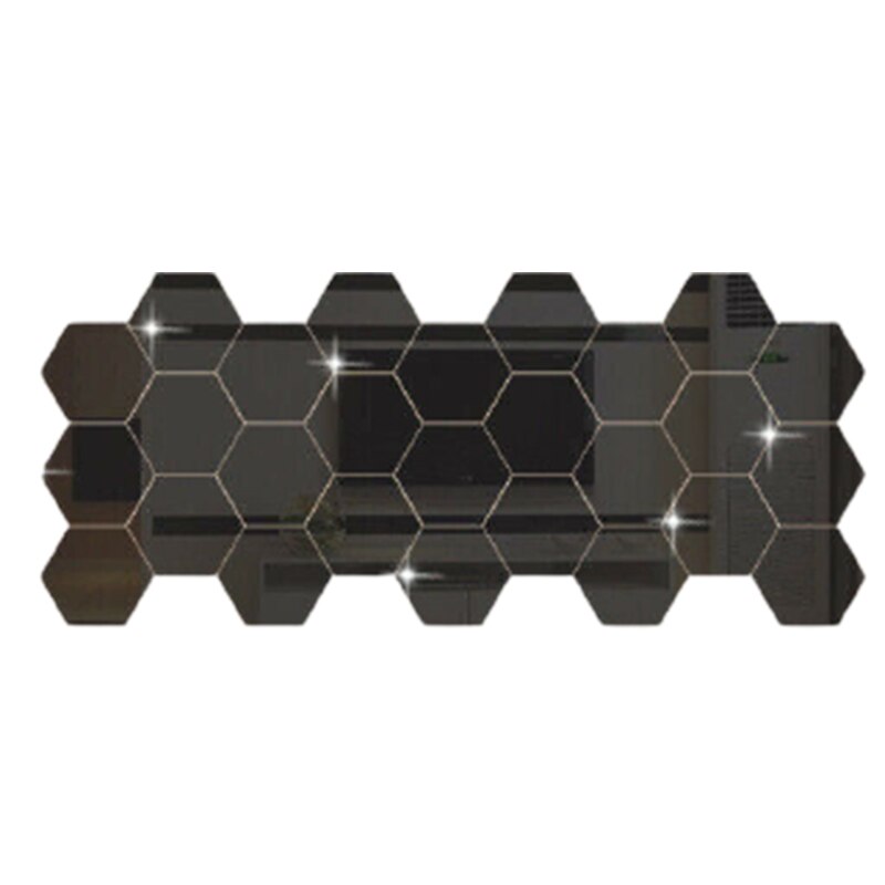 Pegatina reflectante para espejo de pared, decoración artesanal de forma hexagonal de panal de abeja, pegatina decorativa para dormitorio, cocina y baño, 12 Uds.: 12pcs Black / 46x40x23mm