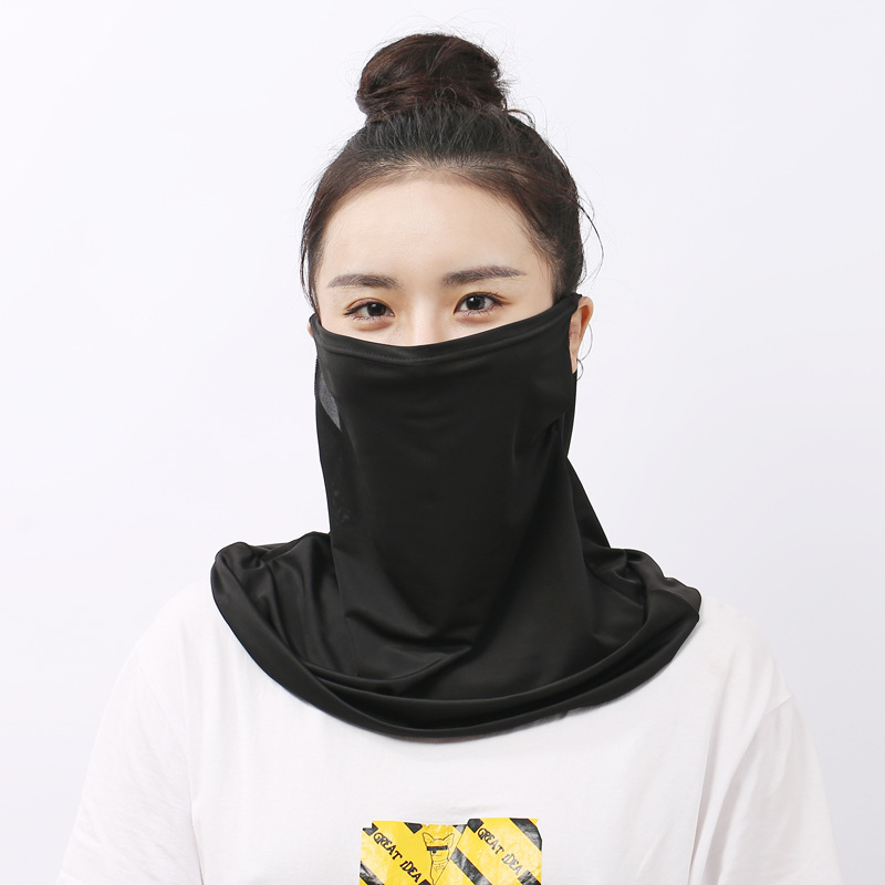 Sommer halv ansigtsmaske åndbar is silke cykling kvinder solcreme lang hals hel ansigtsmaske uv beskyttelse udendørs sports maske: Sort