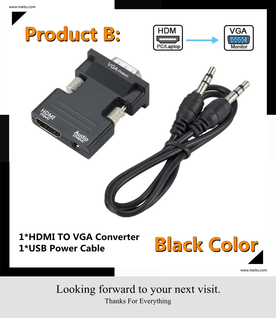 Hdmi Naar Vga Of Vga Naar Hdmi Converter Adapter 1080P Vga Adapter Voor Pc Laptop Naar Hdtv Projector Video audio Hdmi Naar Vga Adapter: HDMI TO VGA-Black