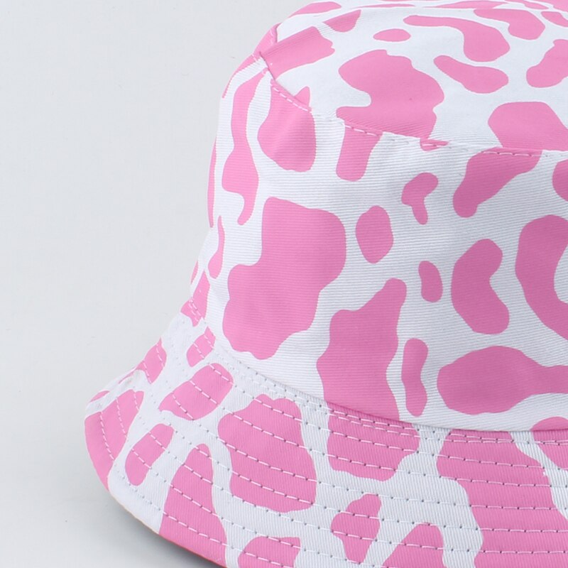 neue Koreanische Rosa Kuh Druck Eimer Hütte Frauen reversibel Angeln Kappe Bob Chapeau Herbst Sommer