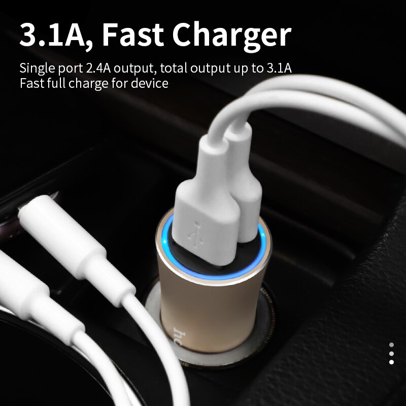 HOCO 5V 3.1A Dual USB Ports Car Charger Adapter with LED light Fast Charge Car-Charger for Samsung iPhone Xiaomi Huawei Camera