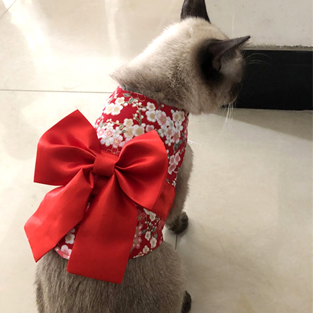 Daily Cat Harness Printed Pet Clothes With Traction Rope Party Kitten Outdoor Walking Japanese Style Soft Apparel Travel