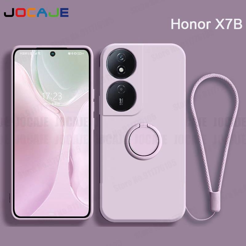 Coque en Silicone liquide pour Huawei Honor X7B X8B X9B, support d'anneau, étuis de téléphone pour Honor X9B X8B X7B, housse souple avec lanière