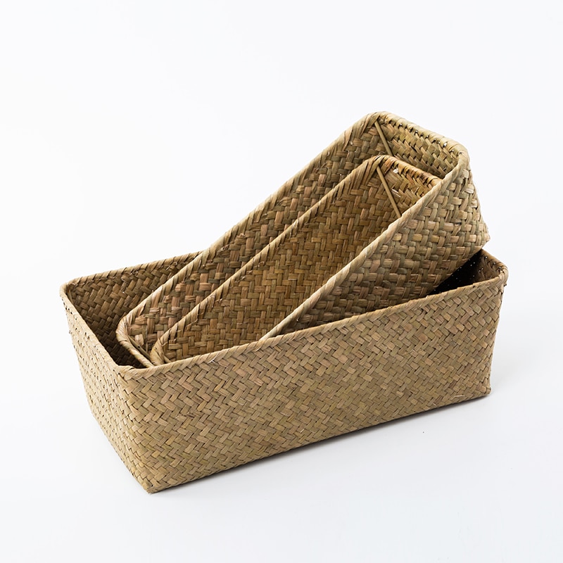 Panier rectangulaire en jonc de mer avec cadre en fer, boîte de rangement de linge en osier tissé, organisateur de vêtements divers, décoration de maison