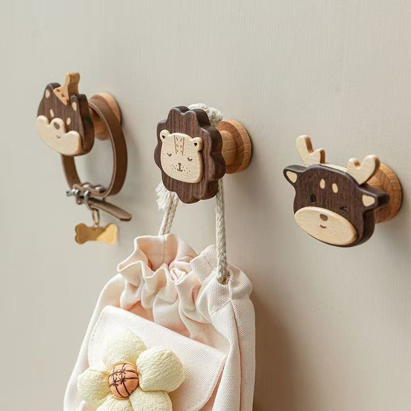 Cartoon Walnoot Houten Haak Beukenhouten Schattige Dierenhaak Garderobehanger Kinderkamer Decor Haak Thuis Keuken Accessoires