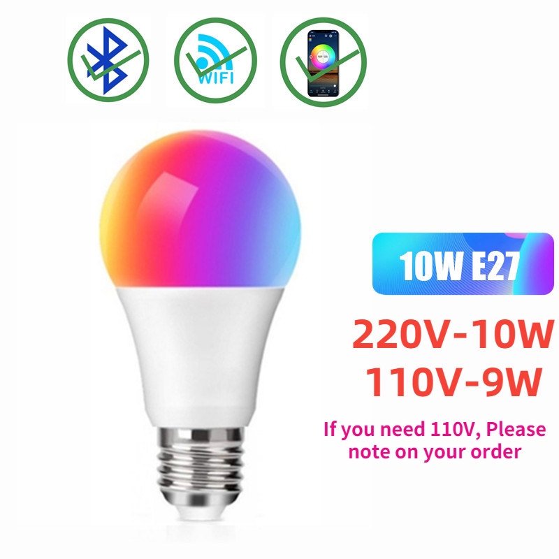 B22 E27 Wifi + Bluetooth Led Licht Smart Lampen Infrarood Afstandsbediening App Controle Rgb Lamp Dimbare Alexa Google Assistent Ios android: 10W WIFI E27