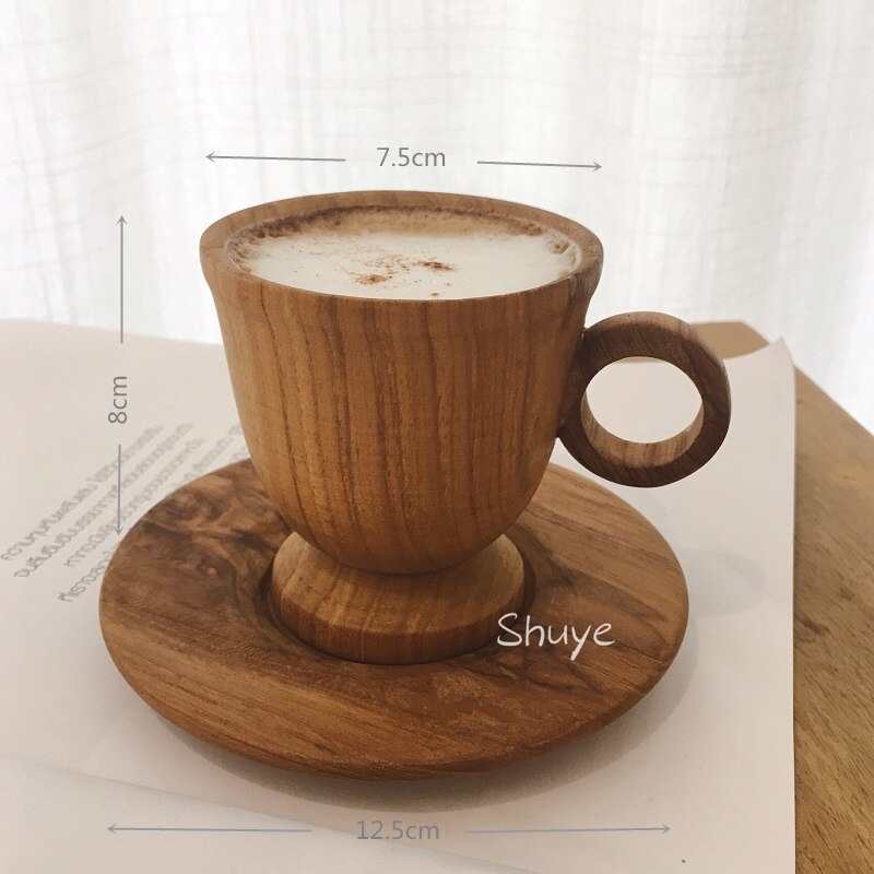 Taza de café de madera hecha a mano, vaso alto de vino tinto, fondo plano, leche Latte, artesanías, taza de cerveza reutilizable con mango, 150ml, 1 ud.: A 150ml