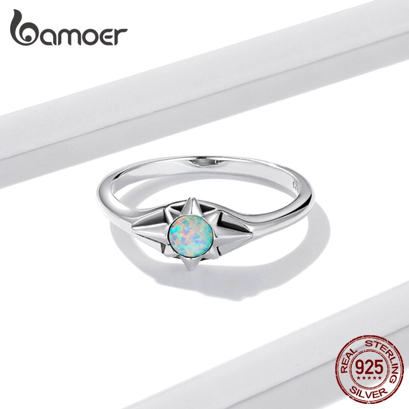 Bamoer Mode Lichtblauw Opaal Ster Ring Voor Vrouwen Echt 925 Sterling Zilveren Bruiloft Ring Anniversary Jewelry