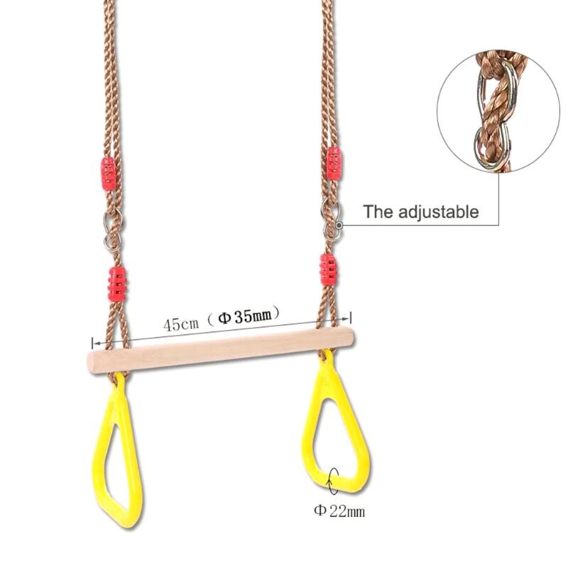 Kids Adult Indoor Outdoor Wooden Trapeze Swing Bar with Plastic Rings for Children Sport