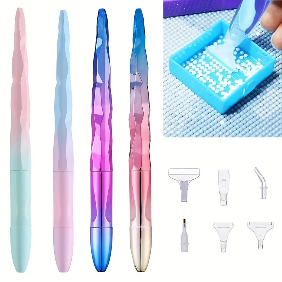 5D Diamond Art Pen, Diamond Painting Pen en accessoires Ergonomische punt Diamond Pen voor ronde en vierkante stenen (1 pen + 6 tips)