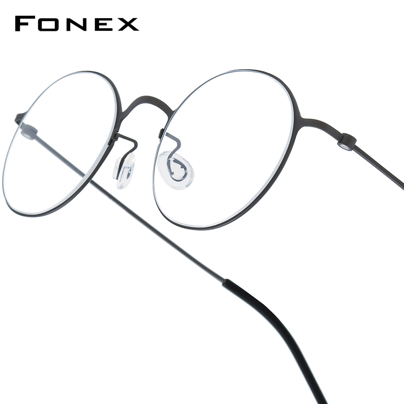 FONEX-Monture de lunettes en titane B pour hommes et femmes, de , montures rondes, poids ultraléger, Morten, lunettes coréennes sans vis: LIGHT BLUE