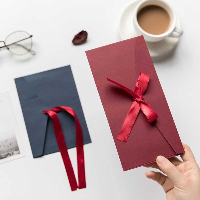 Lot de 5 pièces, belle enveloppe en papier Kraft avec ruban, lot d'invitation w41, noir, rouge, bleu, 250g